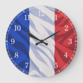 French Flag Wall Clock — Waving Flag Design Große Wanduhr (Vorderseite)