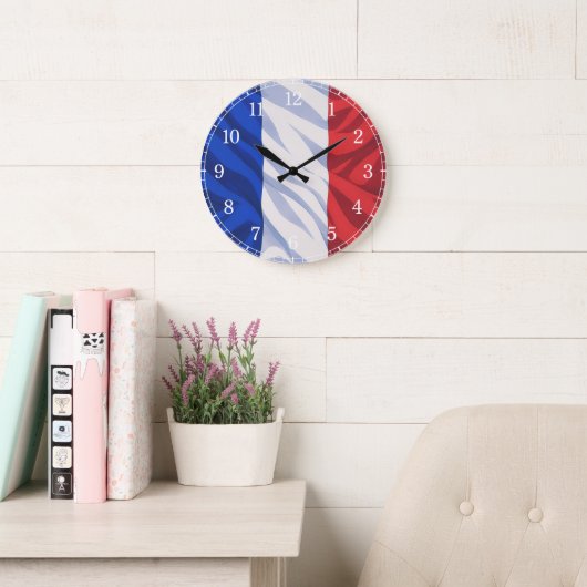 French Flag Wall Clock — Waving Flag Design Große Wanduhr (Lesesaal)