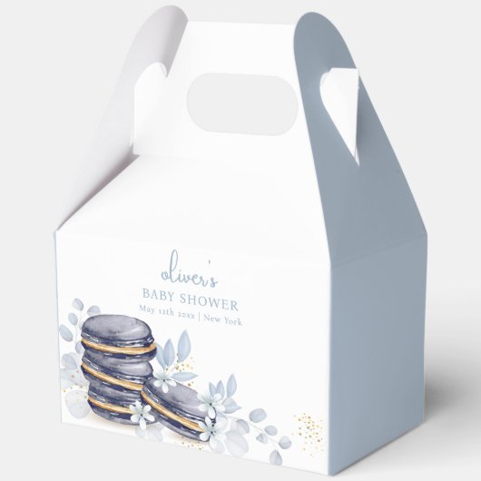 French Floral Bonjour Bébé Macaron Babydusche Geschenkschachtel (Vorderseite)