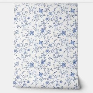 French Floral Charm Petite - Blau und Off-Weiß Tapete