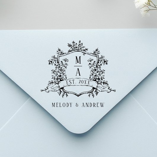 French Floral Crest Wedding Gummistempel