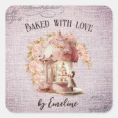 French Floral Paris Café Handmade Baked Goods Quadratischer Aufkleber (Vorderseite)