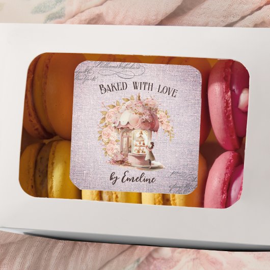 French Floral Paris Café Handmade Baked Goods Quadratischer Aufkleber