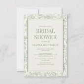 French Floral Sage Green Ivory Bridal Shower Einladung (Vorderseite)