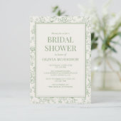 French Floral Sage Green Ivory Bridal Shower Einladung (Stehend Vorderseite)