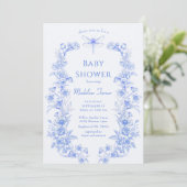 French Floral Something Blue Dragonfly Babydusche Einladung (Stehend Vorderseite)