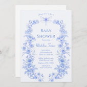 French Floral Something Blue Dragonfly Babydusche Einladung (Vorne/Hinten)