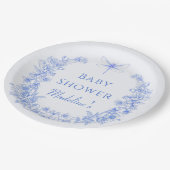 French Floral Something Blue Dragonfly Babydusche Pappteller (Schrägansicht)