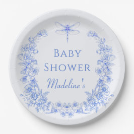 French Floral Something Blue Dragonfly Babydusche Pappteller