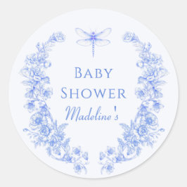 French Floral Something Blue Dragonfly Babydusche Runder Aufkleber
