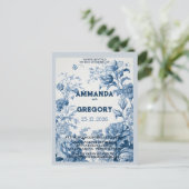 French Floral Toile Blue Invitation Postkarte (Stehend Vorderseite)