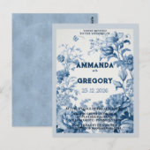 French Floral Toile Blue Invitation Postkarte (Vorne/Hinten)