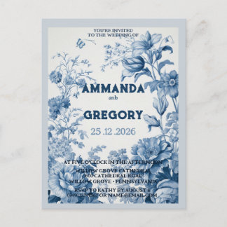 French Floral Toile Blue Invitation Postkarte