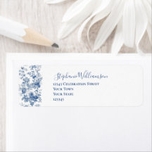 French Floral Toile Blue Wedding Rücksendeadresse