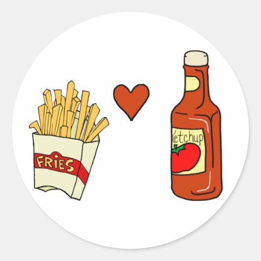 French Fries Liebe Ketchup Runder Aufkleber (Vorderseite)