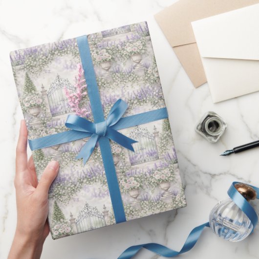 French Garden Wedding Watercolor Florals Gates Geschenkpapier (Schenken)