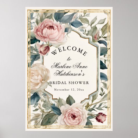 French Gold Floral Elegantes Tee Brautparty Poster (Vorne)