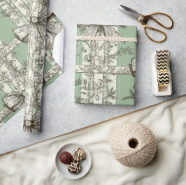 French Green Christmas Toile Bow Patterned Geschenkpapier
