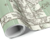 French Green Christmas Toile Bow Patterned Geschenkpapier (Rolleneckpunkt)