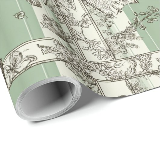 French Green Christmas Toile Bow Patterned Geschenkpapier (Rolleneckpunkt)