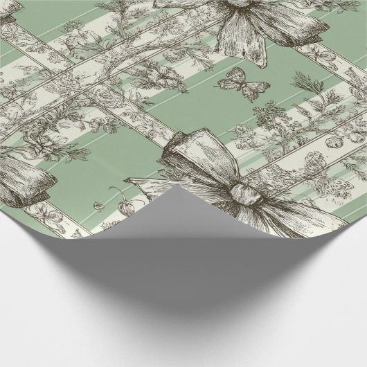 French Green Christmas Toile Bow Patterned Geschenkpapier (Ecke)