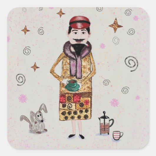 French Guy  Quadratischer Aufkleber (Vorderseite)