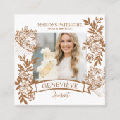 French Hand Drawn Floral Cupcake Bakery Photo Quadratische Visitenkarte (Vorderseite)