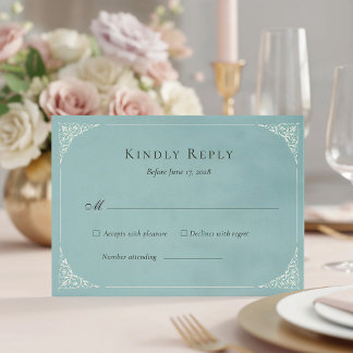 French Heron Dusty Blue Wedding Suite RSVP Card Karte
