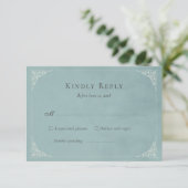 French Heron Dusty Blue Wedding Suite RSVP Card Karte (Stehend Vorderseite)
