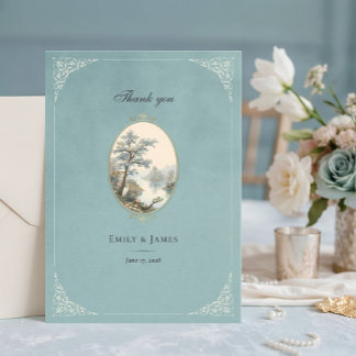 French Heron Dusty Blue Wedding Thank You Card Dankeskarte