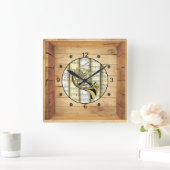 French Horn ~ 3 Dimensional ~ Folk Art Box ~ Quadratische Wanduhr (Zuhause)