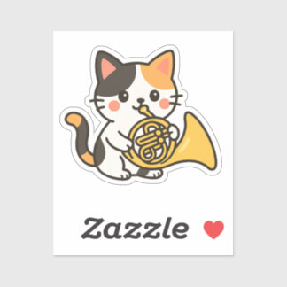 French Horn Calico Cat Cute Art Aufkleber