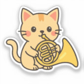 French Horn Cat Cute Art Aufkleber (Vorderseite)