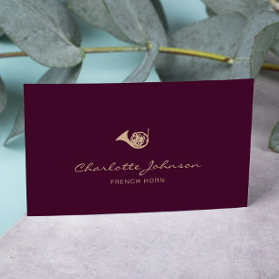 French Horn Elegant Musician Burgundy Visitenkarte