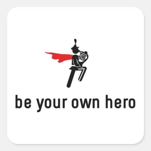 French Horn Hero Quadratischer Aufkleber (Vorderseite)