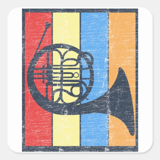 French Horn Instrument Player Retro Orchestra Gesc Quadratischer Aufkleber (Vorderseite)