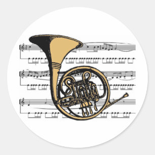 French Horn musical 06 B Runder Aufkleber