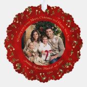 French Horn Musical Red Christmas Foto Ornament Karte (Rückseite)