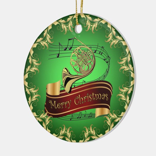 French Horn ~ Musical Scroll ~ Frohe Weihnachten ~ Keramik Ornament (Links)