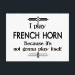 French Horn - Spielen Sie sich selbst Funny Deko M Postkarte<br><div class="desc">Ein lustiges Deko-Design in Schwarz-Weiß-Französisch Horn-Design,  das besagt,  dass ich Französisch Horn spielen,  weil es ist nicht Gonna spielen sich selbst. Sie können die Hintergrundfarbe auf alles ändern,  was Sie möchten,  indem Sie in den Bereich Anpassen gehen. Für Erwachsene und Kinder gleichermaßen!</div>