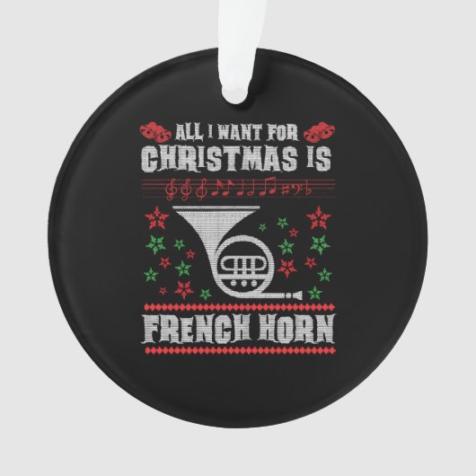 French Horn Ugly Christmas Sweater Shirt Ornament (Vorderseite)
