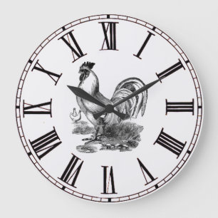French Inspired Vintage Rooster Station Clock Große Wanduhr