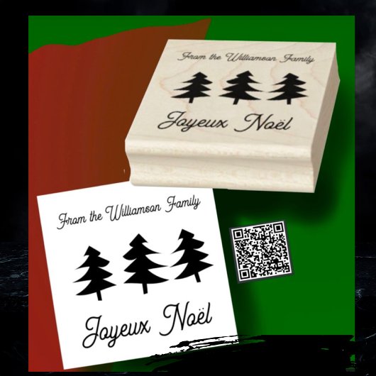 French Joyeux Noël Christmas Trees Rubber Briefmar Gummistempel