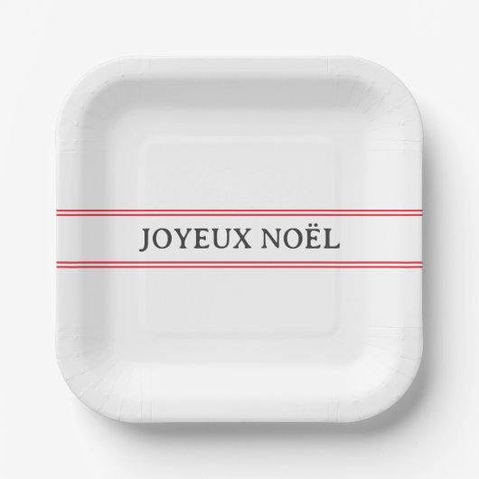 French Joyeux Noël Red Strip Weihnachten Pappteller (Vorderseite)