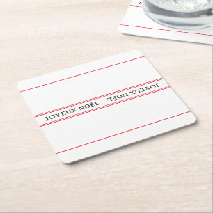 French Joyeux Noël Red Strip Weihnachten Rechteckiger Pappuntersetzer