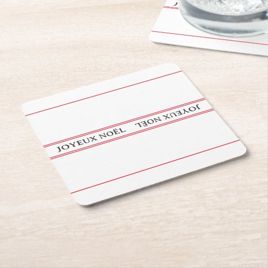 French Joyeux Noël Red Strip Weihnachten Rechteckiger Pappuntersetzer (angewinkelt)