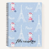 French Kitty Cat in Paris Blue Pattern Notizblock (Vorderseite)