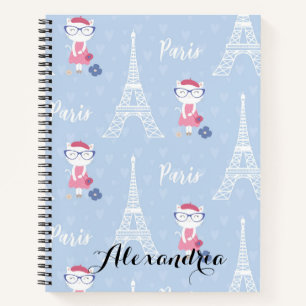 French Kitty Cat in Paris Blue Pattern Notizblock
