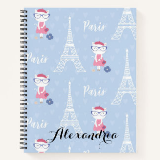 French Kitty Cat in Paris Blue Pattern Notizblock
