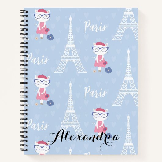French Kitty Cat in Paris Blue Pattern Notizblock (Vorderseite)
